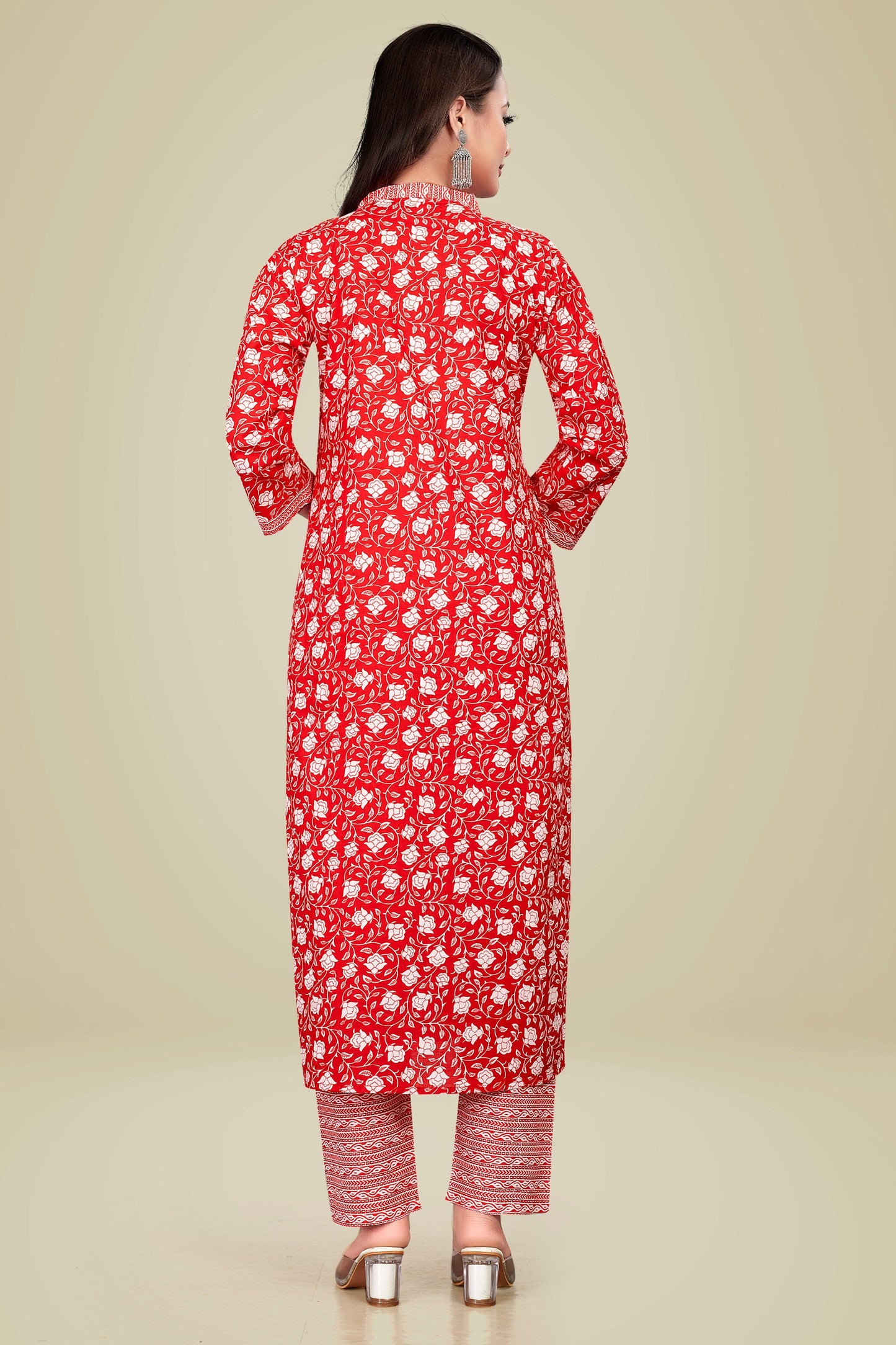 Ekisha's women printed red cotton kurta and pant set - Ekisha