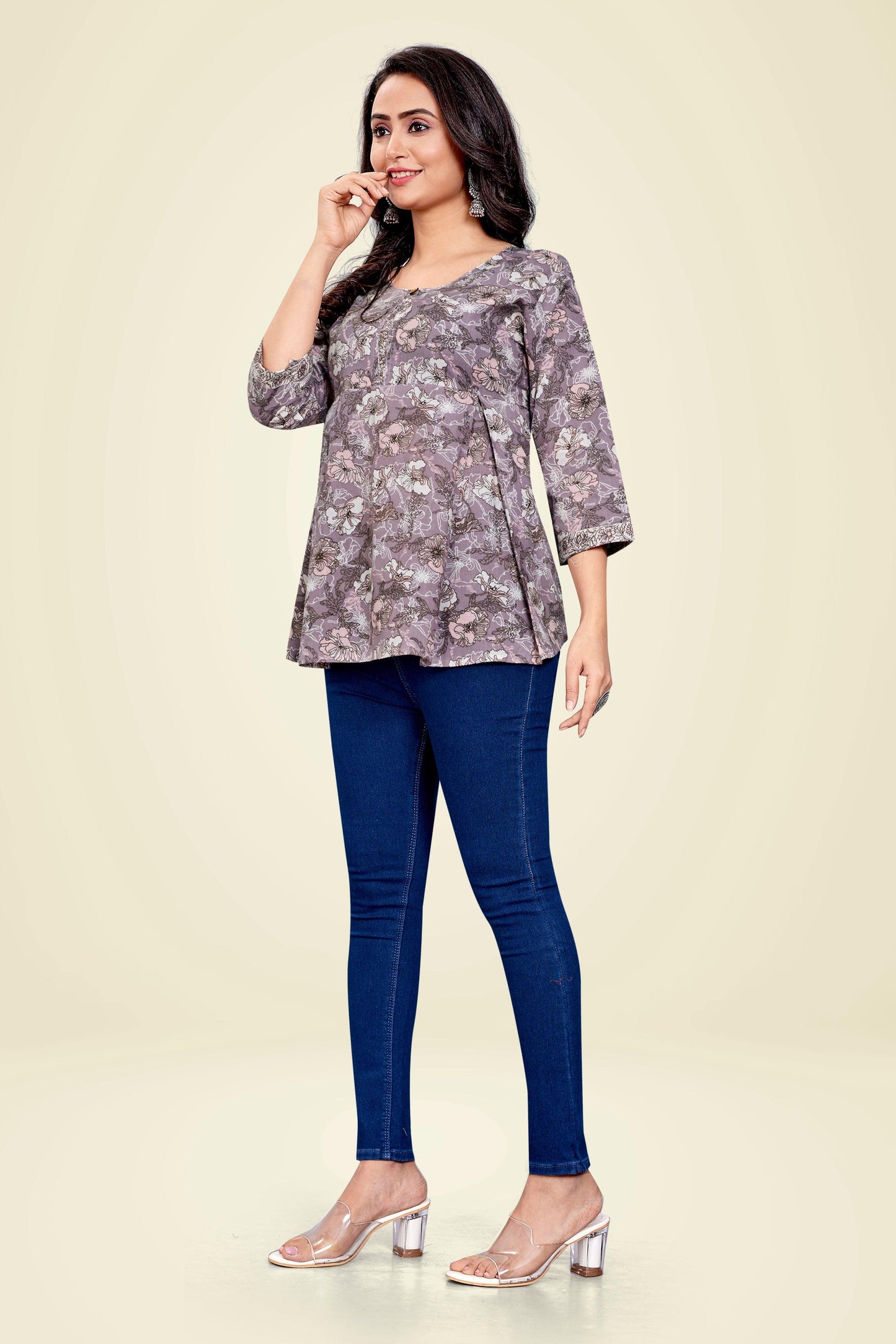 Ekisha's women printed multicolor floral designer cotton tunic top short kurti - Ekisha