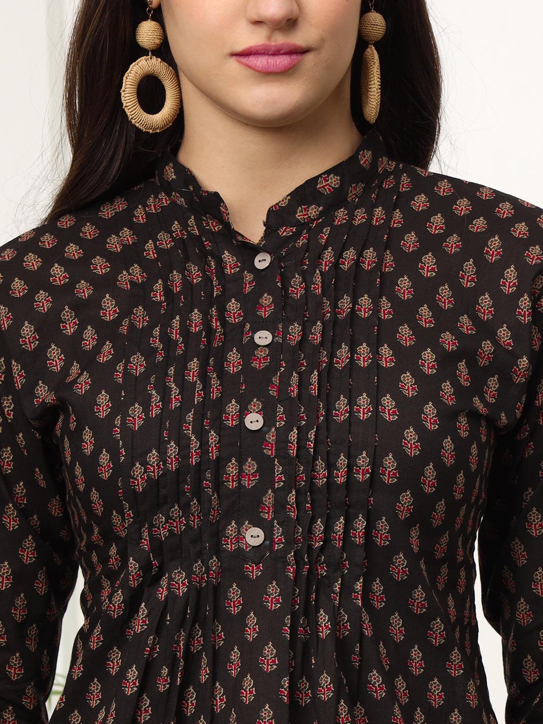 Ekisha's women black designer printed cotton tunic top short kurti - Ekisha