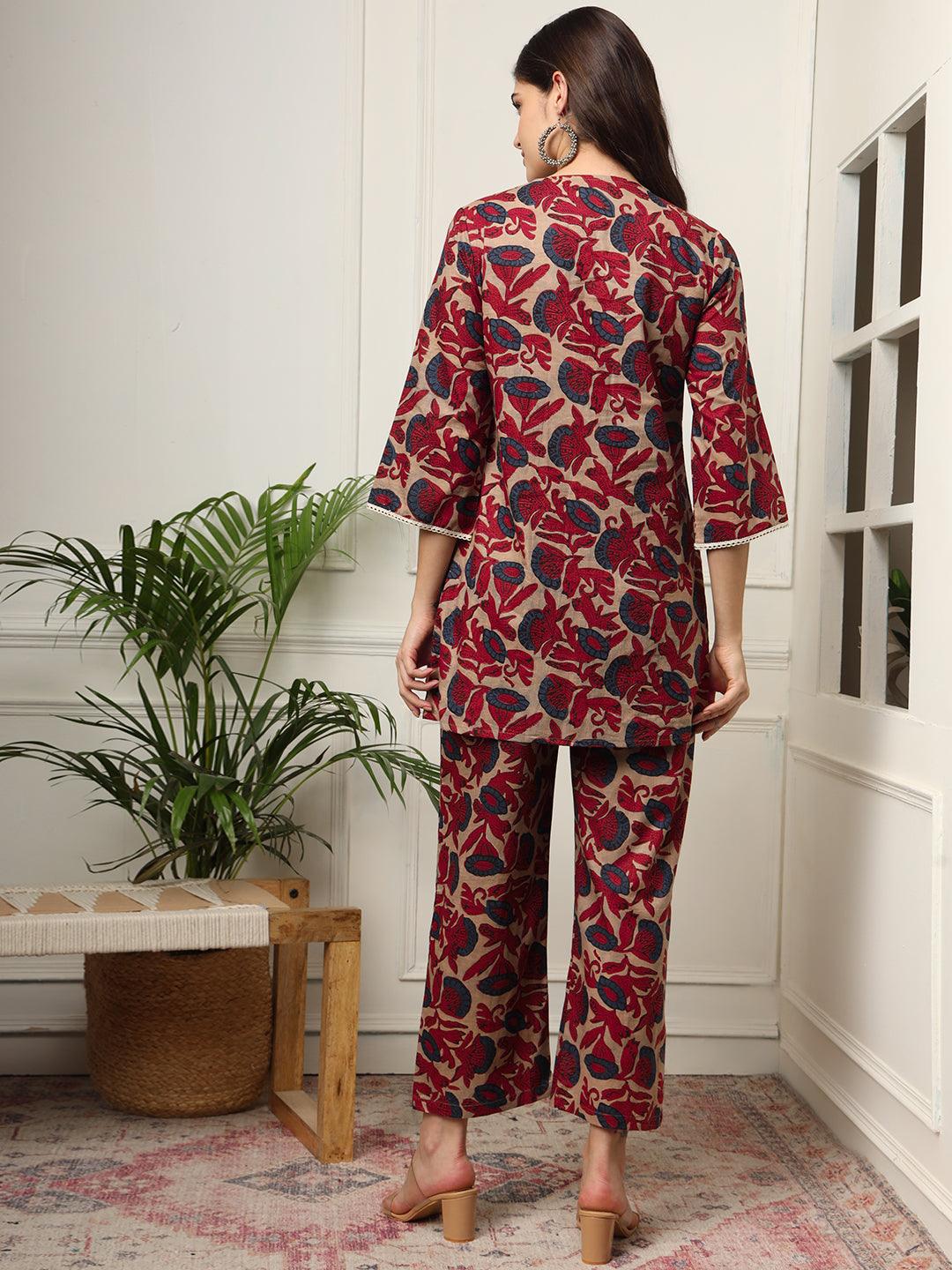 Ekisha's women multicolor floral printed cotton co-ord set lounge wear - Ekisha