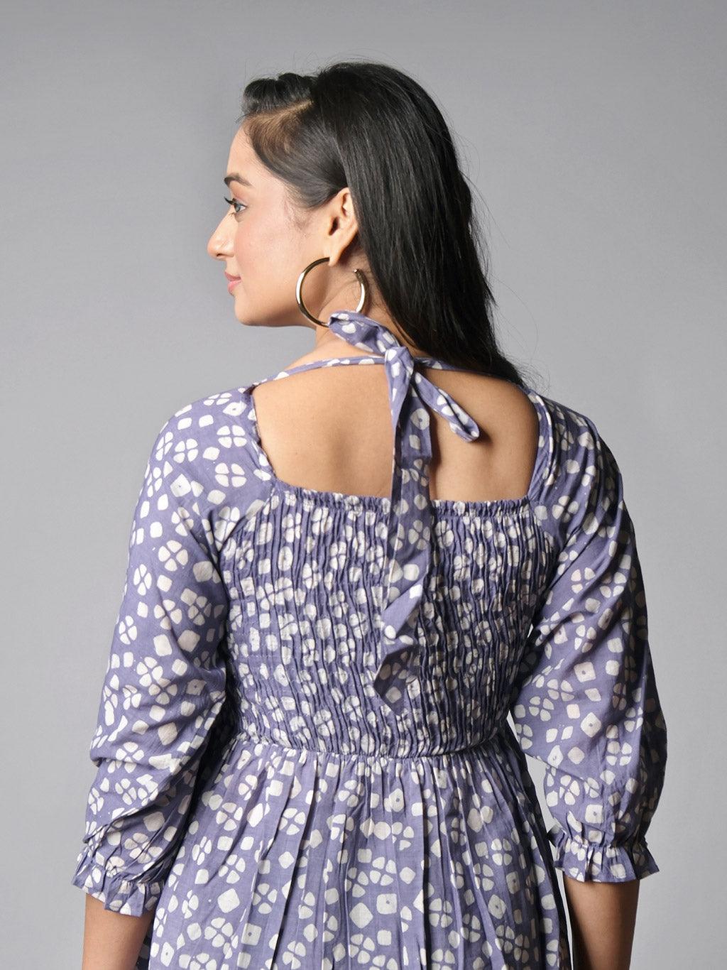 Ekisha's women printed purple cotton shiffli midi dress - Ekisha