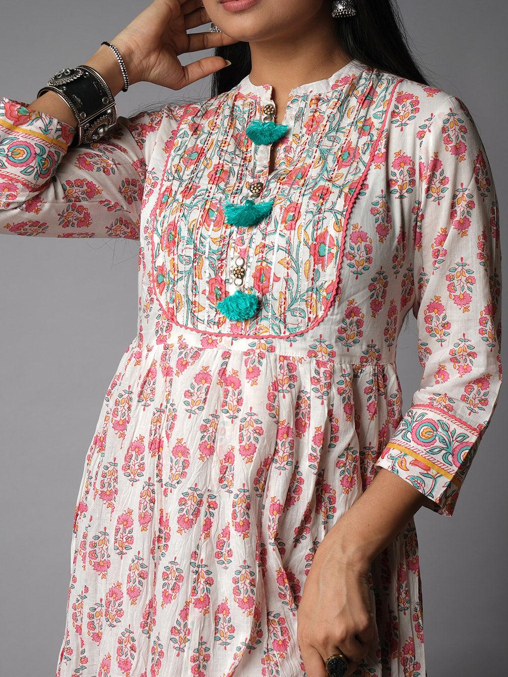 Ekisha's women paisley printed white cotton maxi dress - Ekisha