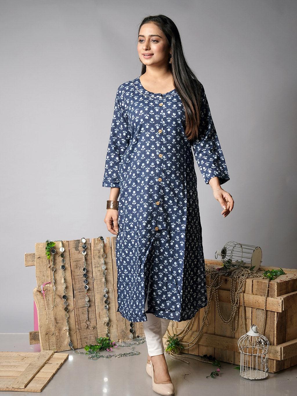 Ekisha's women paisley printed denim cotton kurta - Ekisha