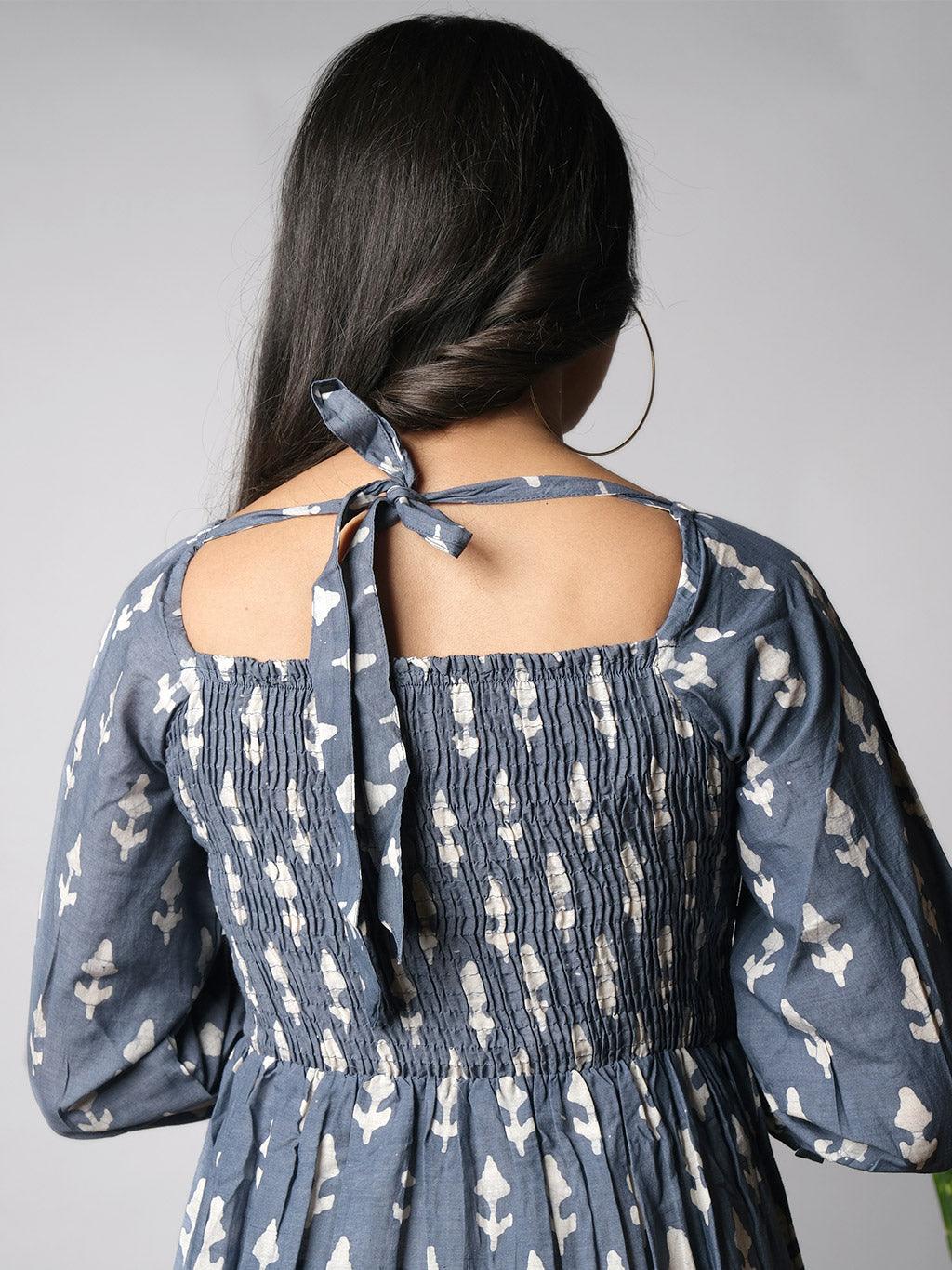 Ekisha's women printed grey cotton shiffli midi dress - Ekisha