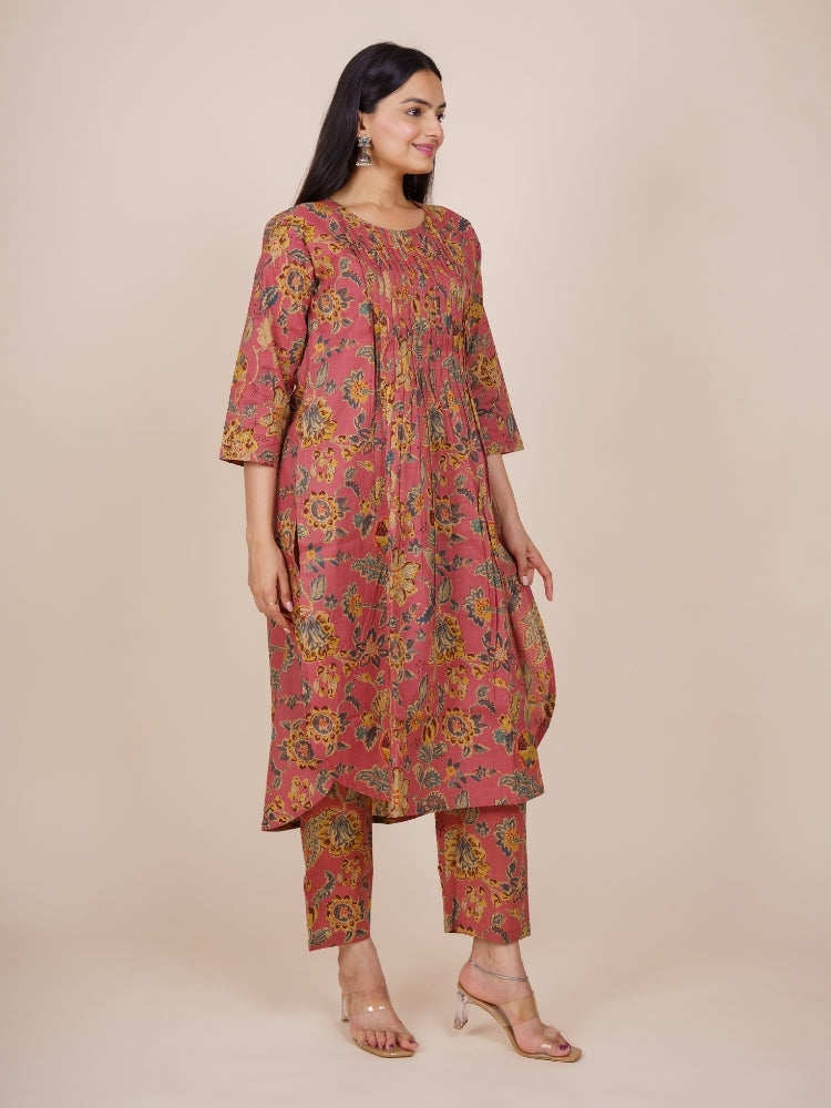 Ekisha's women multicolor designer floral printed cotton co-ord set lounge wear, side view