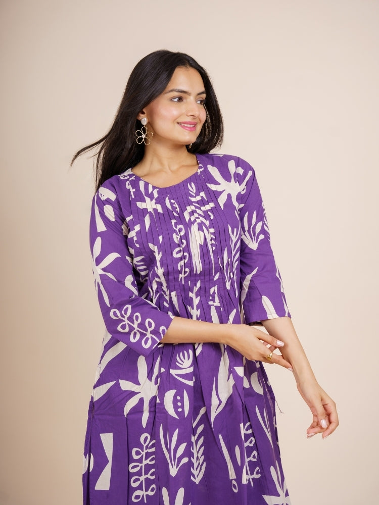 Ekisha's women purple designer abstract printed cotton co-ord set lounge wear, side view