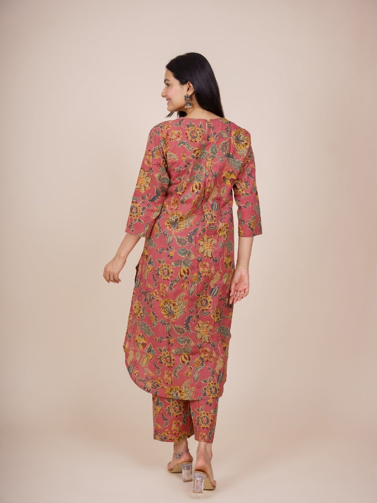 Ekisha's women multicolor designer floral printed cotton co-ord set lounge wear, back view