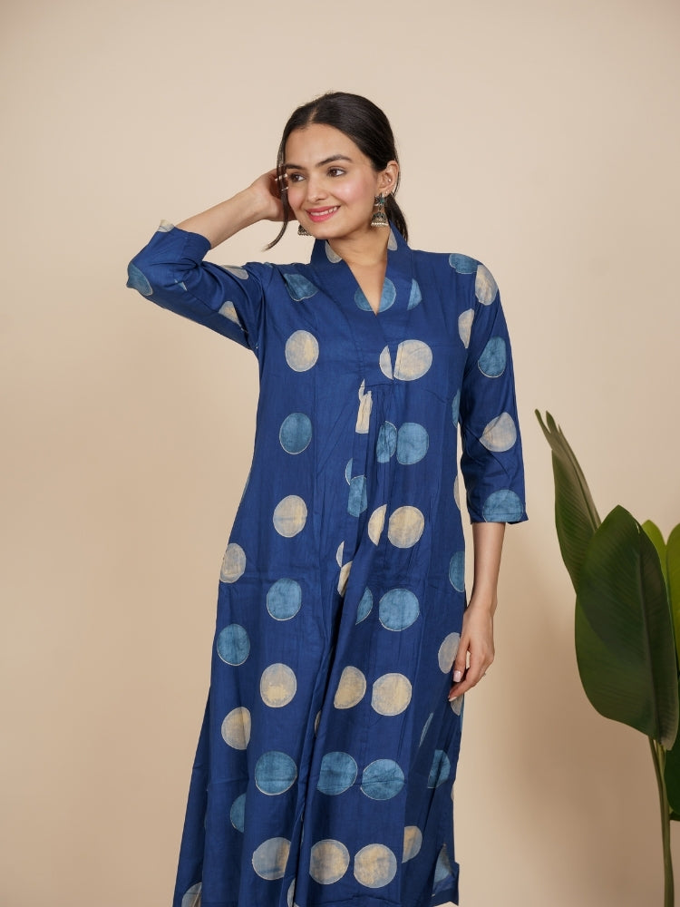 Ekisha's women blue designer moon printed cotton co-ord set lounge wear, front view 2