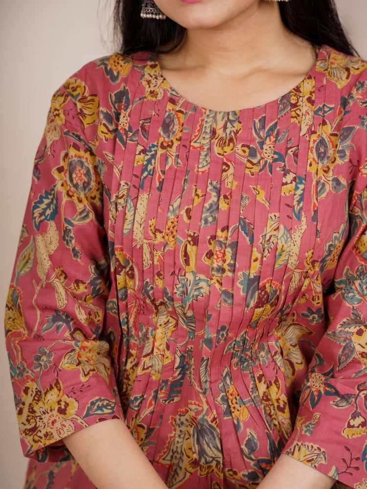 Ekisha's women multicolor designer floral printed cotton co-ord set lounge wear, detailed view