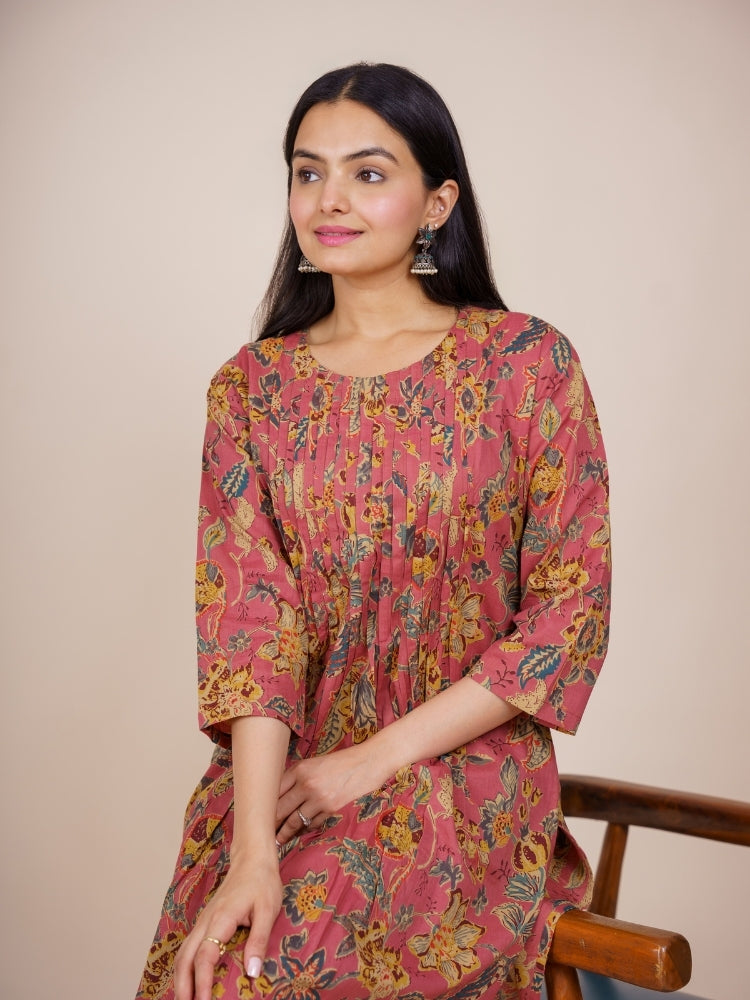 Ekisha's women multicolor designer floral printed cotton co-ord set lounge wear, detailed view 2