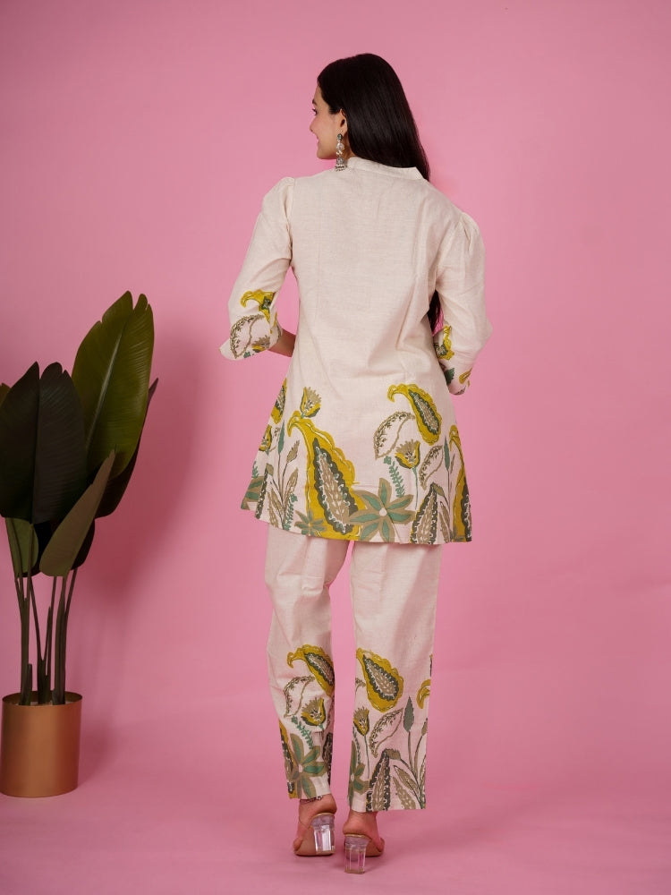 Ekisha's women white floral designer printed cotton co-ord set lounge wear, back view