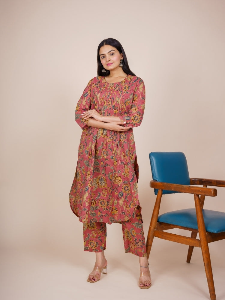 Ekisha's women multicolor designer floral printed cotton co-ord set lounge wear, front view 3