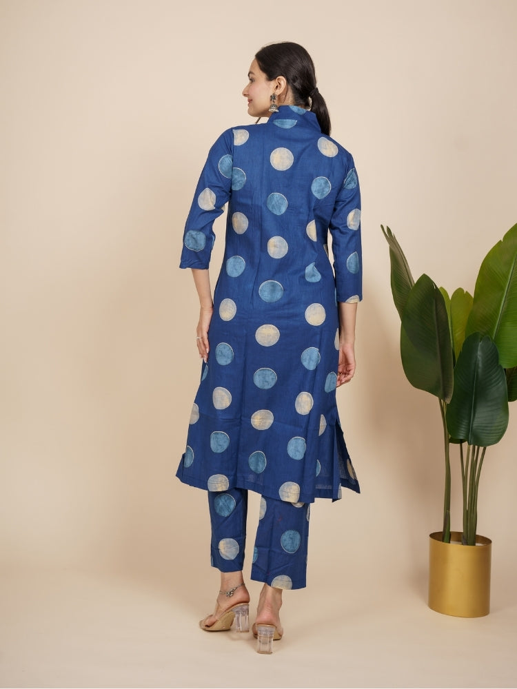 Ekisha's women blue designer moon printed cotton co-ord set lounge wear, back view