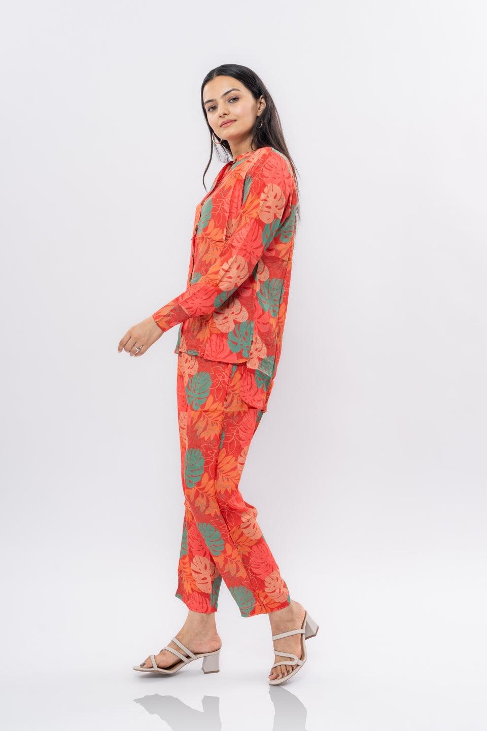 Ekisha's women muslin printed red floral co-ord set - Ekisha