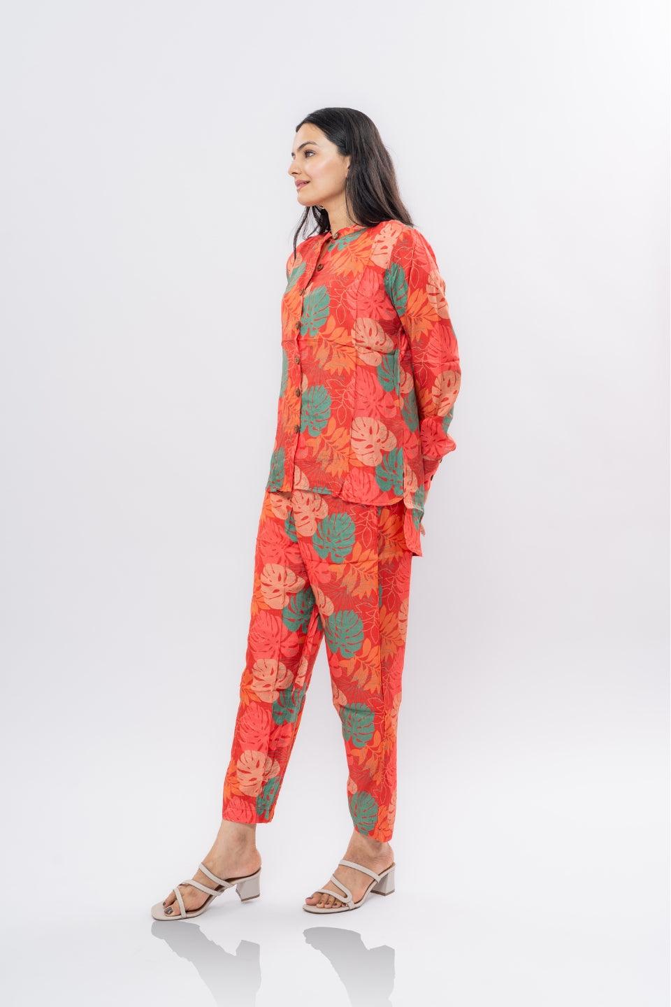 Ekisha's women muslin printed red floral co-ord set - Ekisha