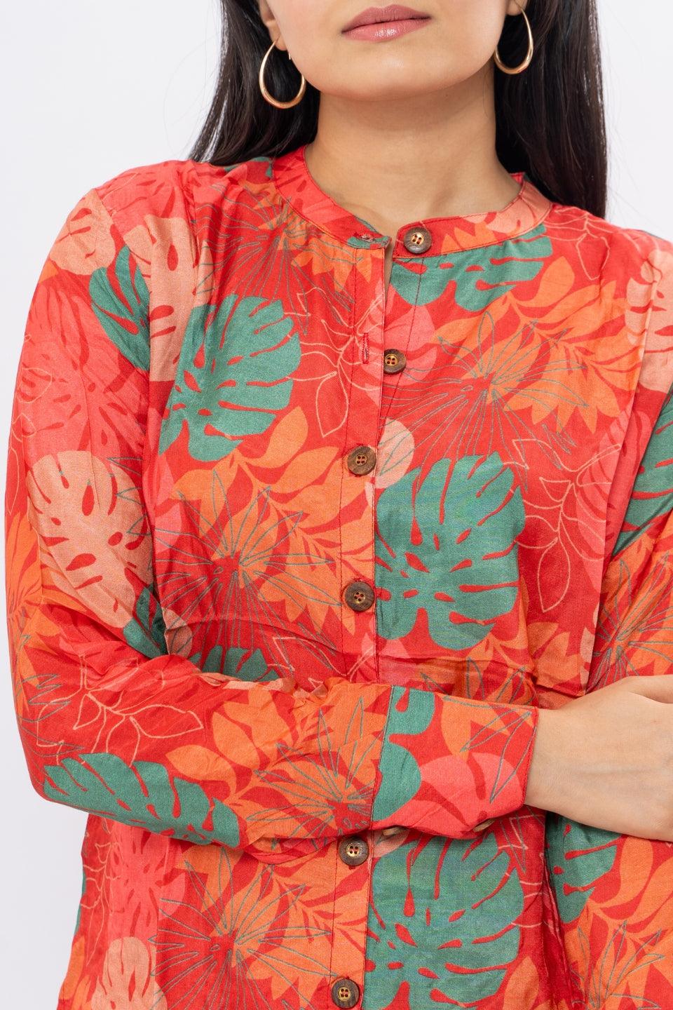 Ekisha's women muslin printed red floral co-ord set - Ekisha