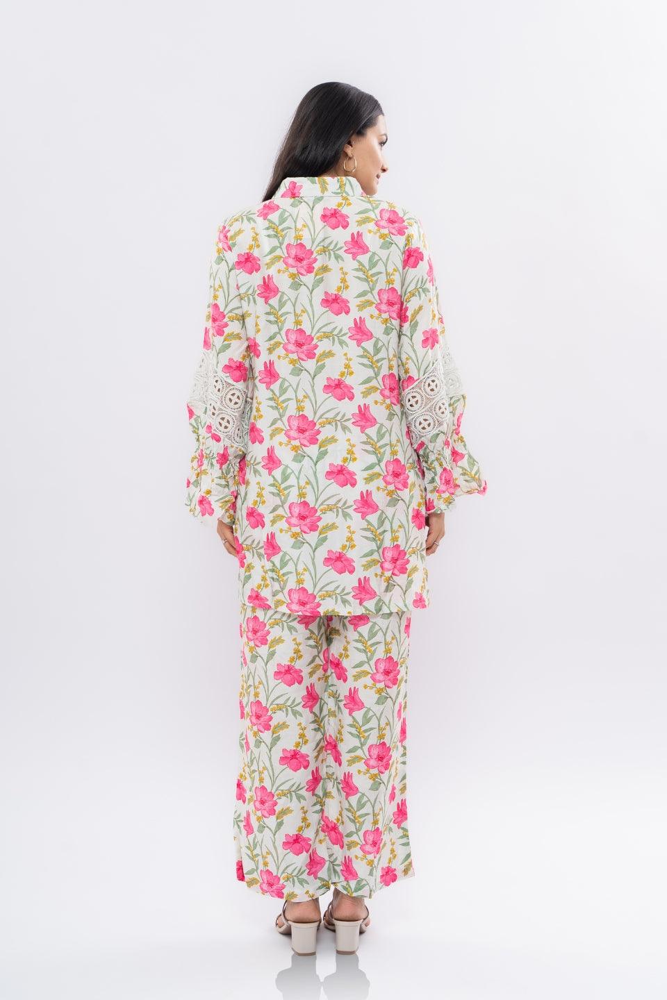 Ekisha's women muslin printed white floral co-ord set - Ekisha
