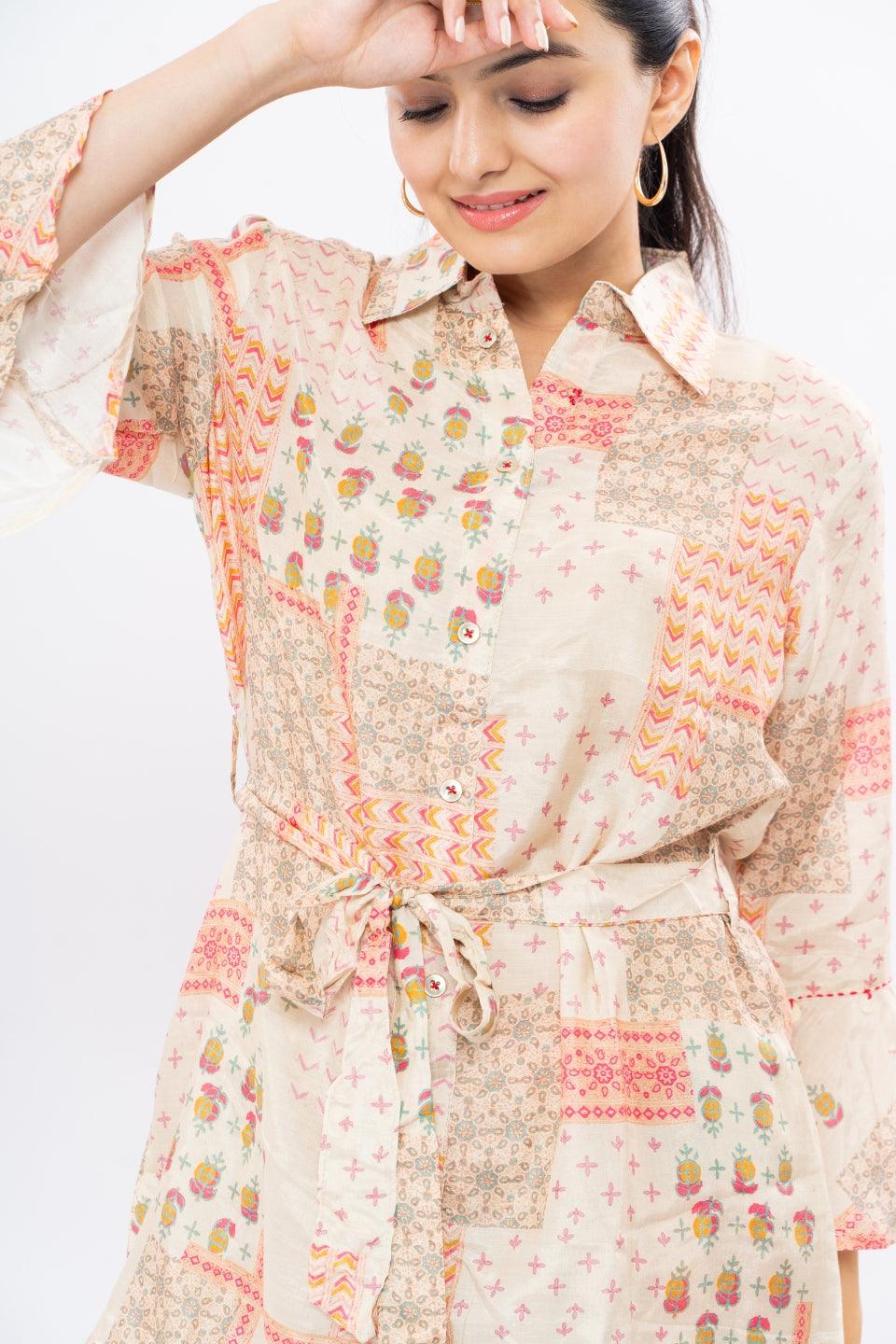 Ekisha's women muslin printed chickoo abstract co-ord set - Ekisha