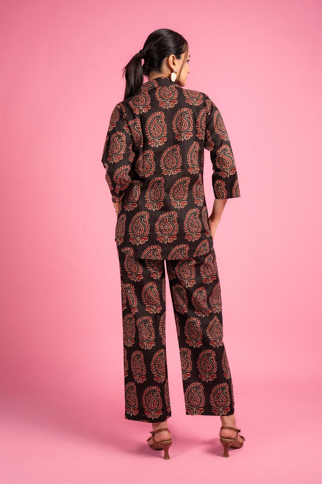 Ekisha's women black floral beautiful multicolor floral printed cotton co-ord set lounge wear - Ekisha
