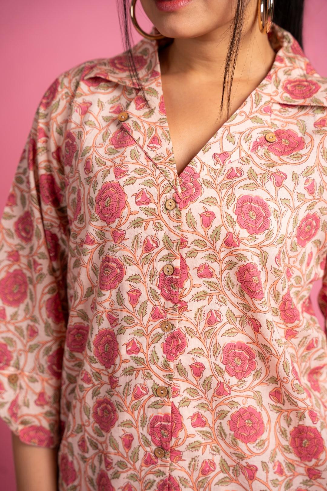 Ekisha's women peach floral beautiful multicolor floral printed cotton co-ord set lounge wear - Ekisha