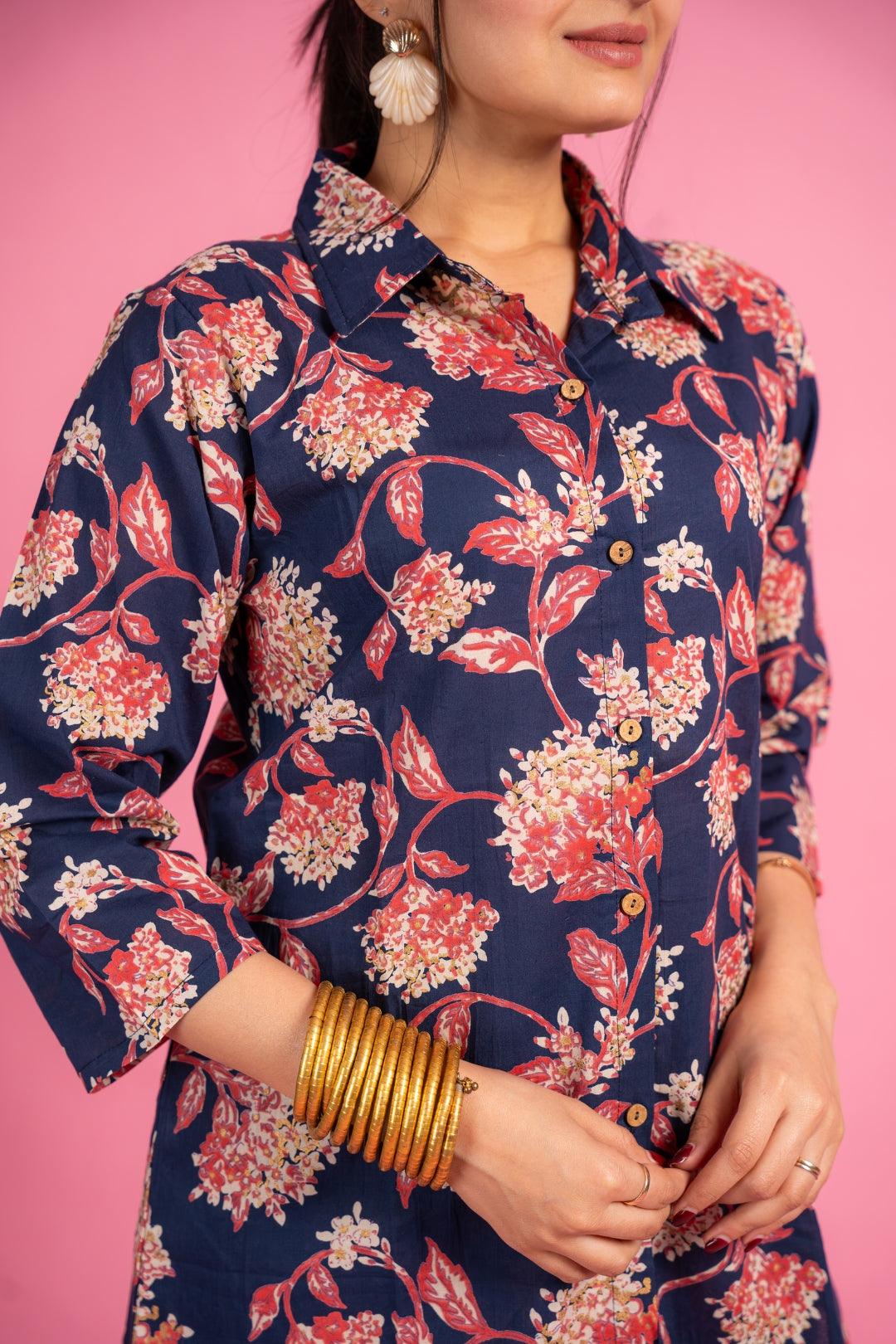 Ekisha's women blue beautiful multicolor floral printed cotton co-ord set lounge wear - Ekisha