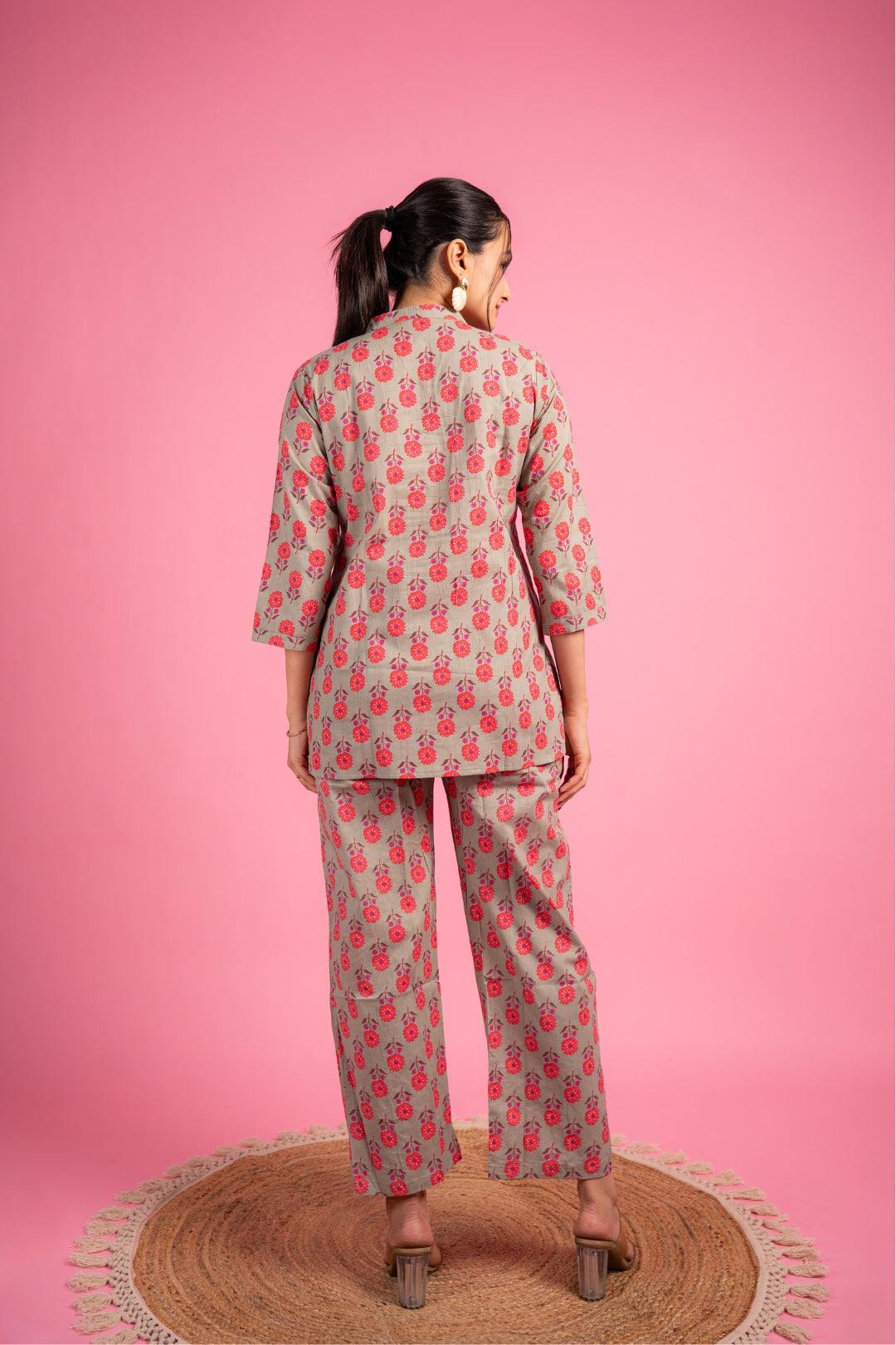 Ekisha's women light green multicolor floral printed cotton co-ord set lounge wear - Ekisha