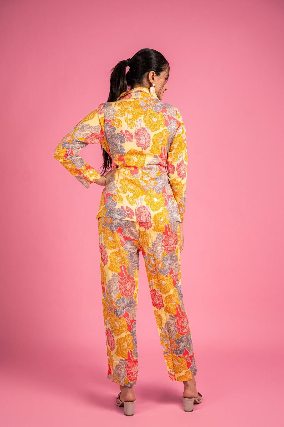 Ekisha's women muslin printed yellow floral co-ord set - Ekisha