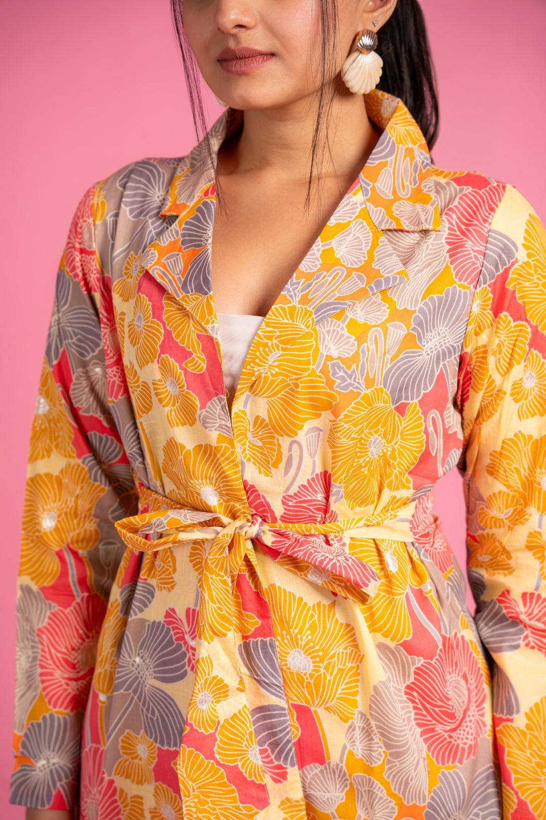Ekisha's women muslin printed yellow floral co-ord set - Ekisha