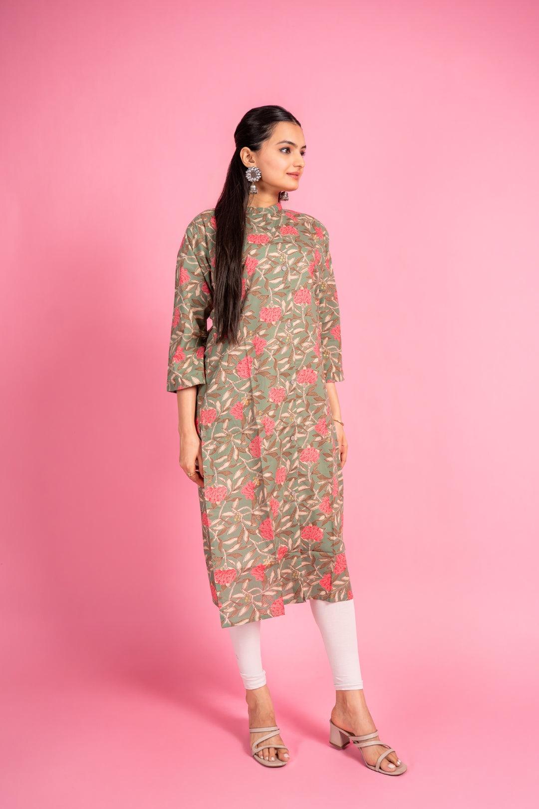 Ekisha women's pista beautiful designer printed floral printed straight kurta kurti - Ekisha