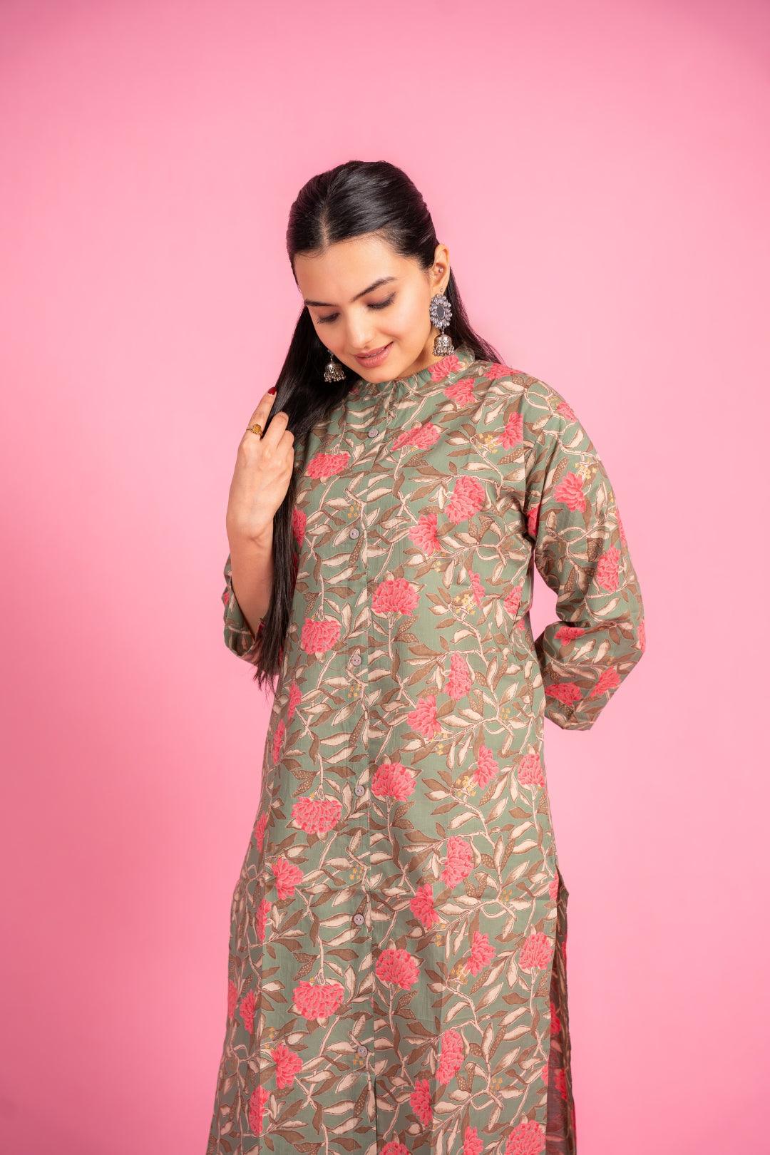 Ekisha women's pista beautiful designer printed floral printed straight kurta kurti - Ekisha