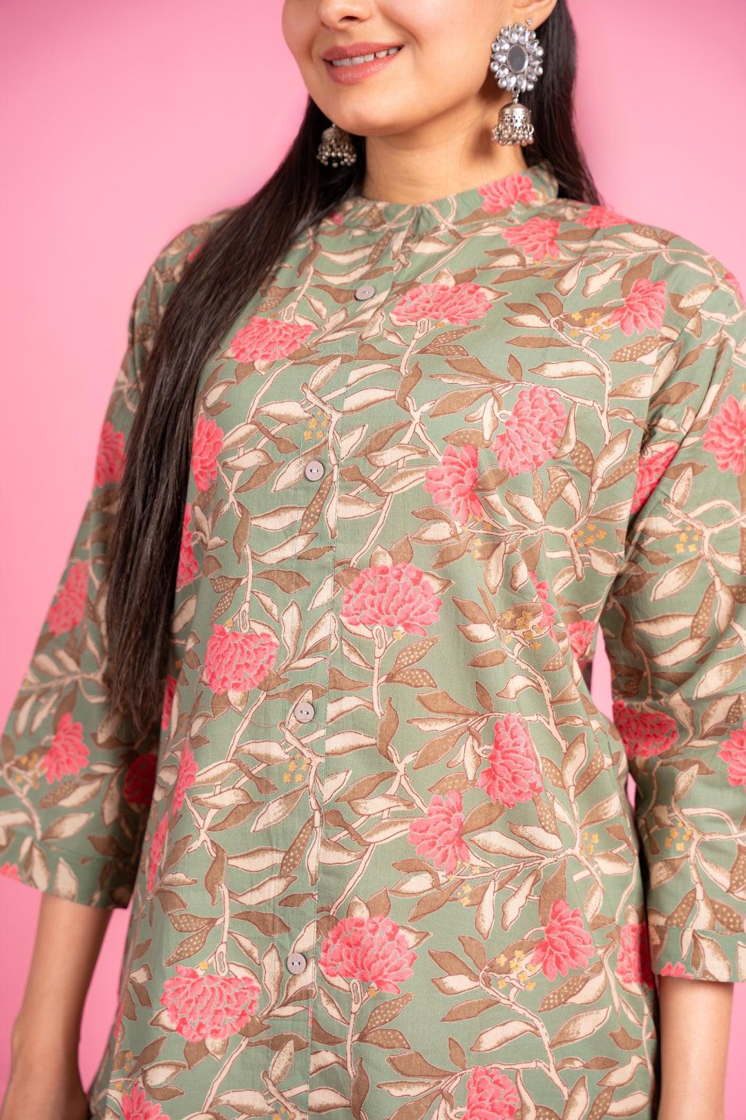Ekisha women's pista beautiful designer printed floral printed straight kurta kurti - Ekisha