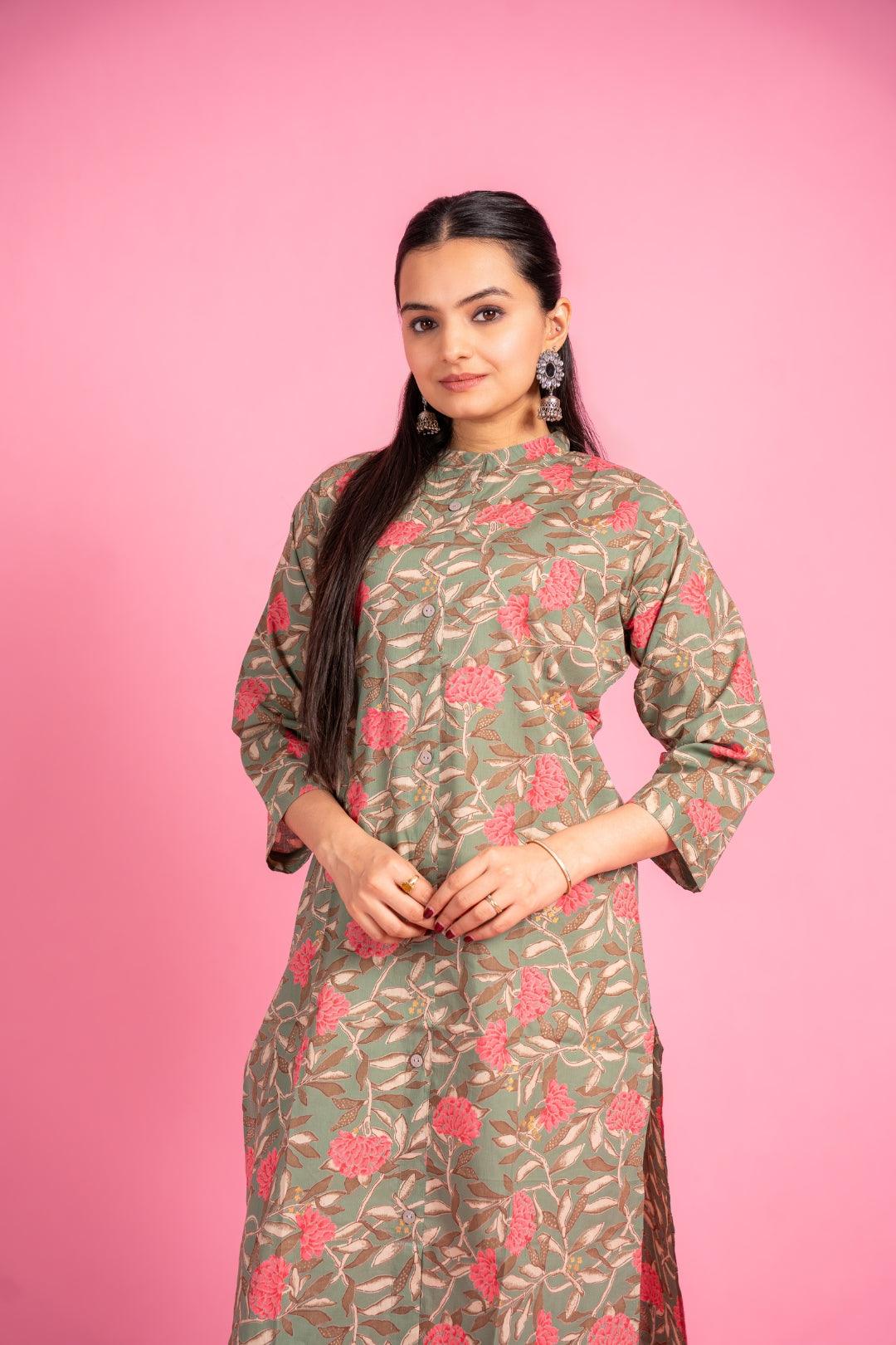 Ekisha women's pista beautiful designer printed floral printed straight kurta kurti - Ekisha