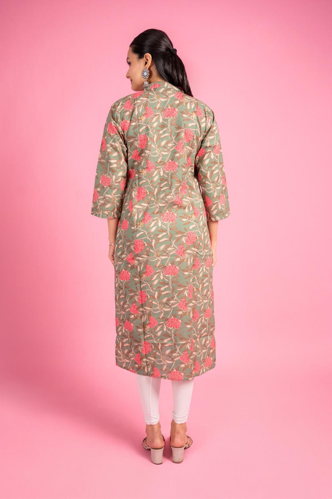 Ekisha women's pista beautiful designer printed floral printed straight kurta kurti - Ekisha