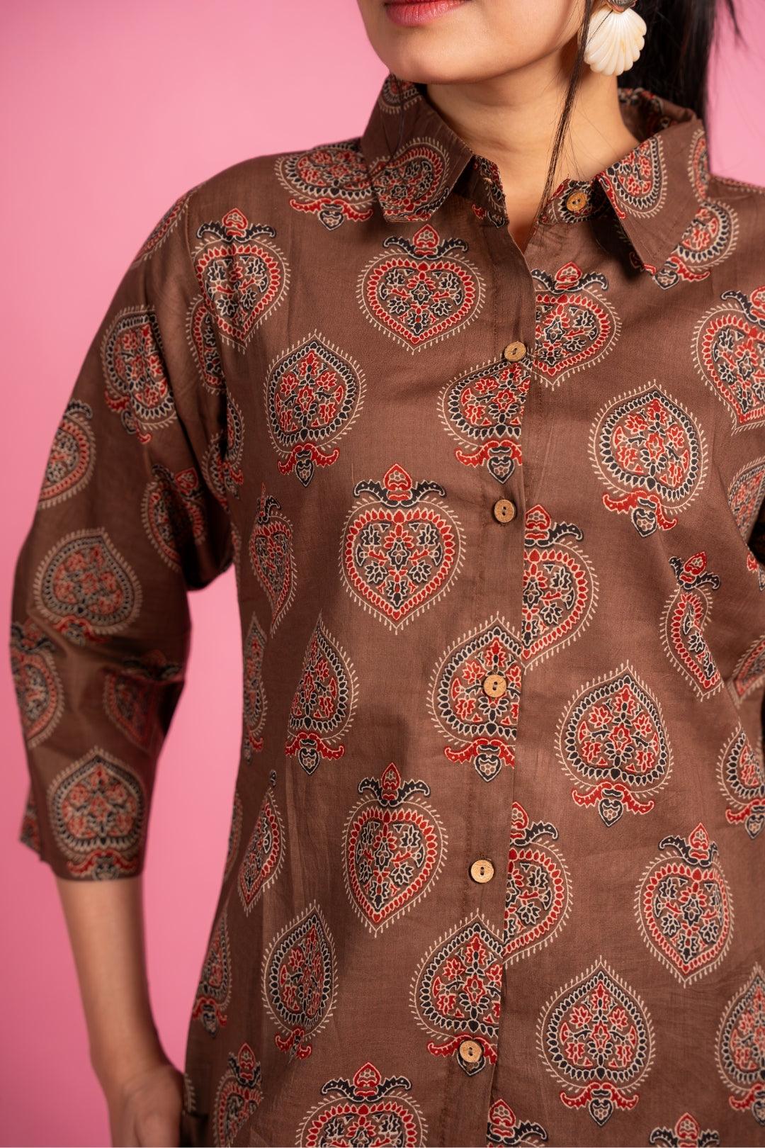 Ekisha's women brown beautiful multicolor floral printed cotton co-ord set lounge wear - Ekisha