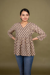 Women multicolor floral angrakha printed cotton tunic top short kurti, front view 2