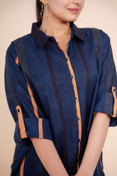Women Pure Cotton Multicolor stripes printed relaxed fit shirt, detailed view