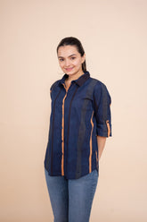 Women Pure Cotton Multicolor stripes printed relaxed fit shirt, side view