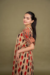 Women printed multicolor abstract designer pure cotton midi dress, side view
