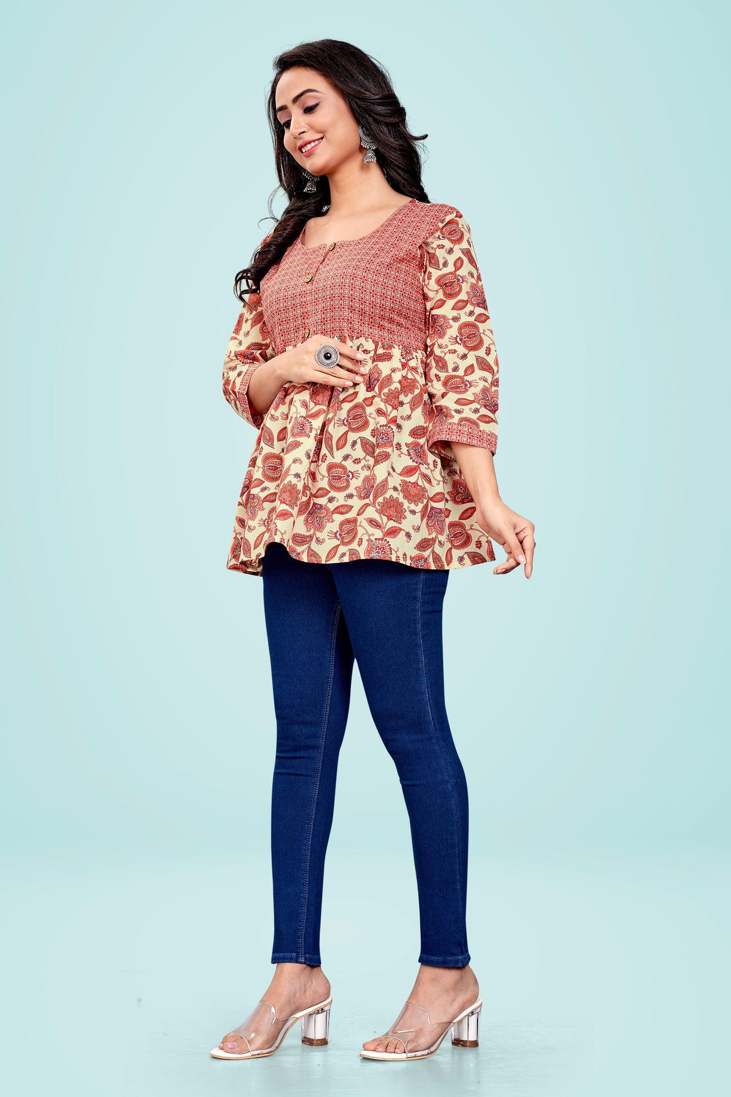 Ekisha's women printed multicolor floral cotton tunic top short kurti - Ekisha