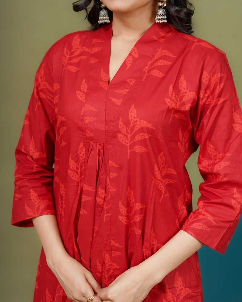 women-red-floral-cotton-coord-set-casual-wear