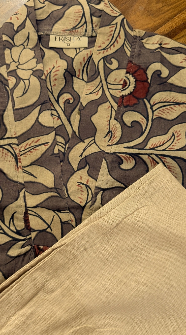 Women printed pure cotton co-ord set comfortable cotton lounge wear outfit, detailed view