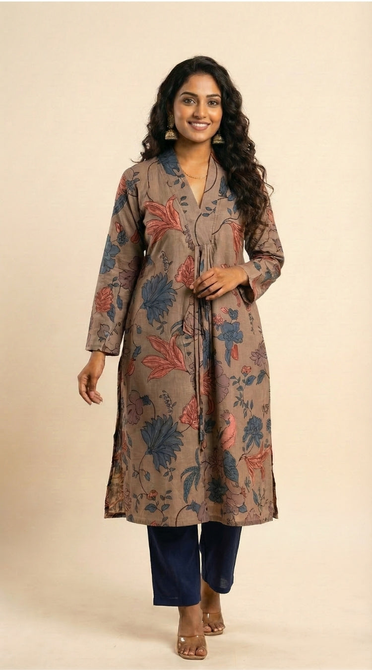 Multicolor Designer Women Printed Pure Cotton Co-Ord Set, front view