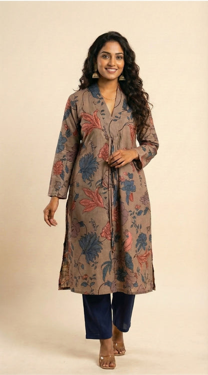 Multicolor Designer Women Printed Pure Cotton Co-Ord Set, front view