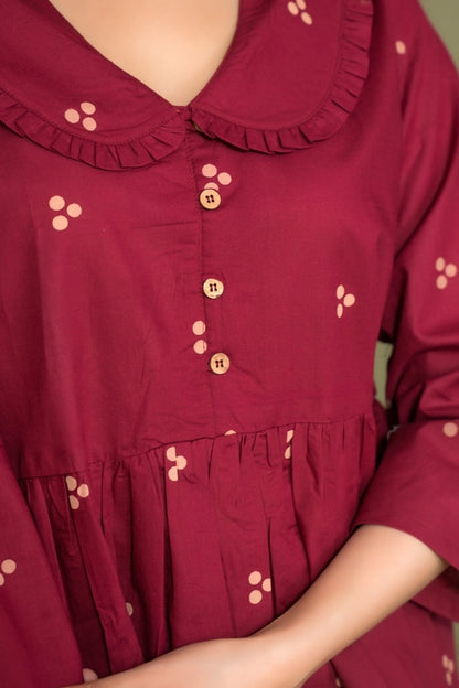 Ekisha's women dark rani floral printed designer cotton tunic top short kurti, detailed view