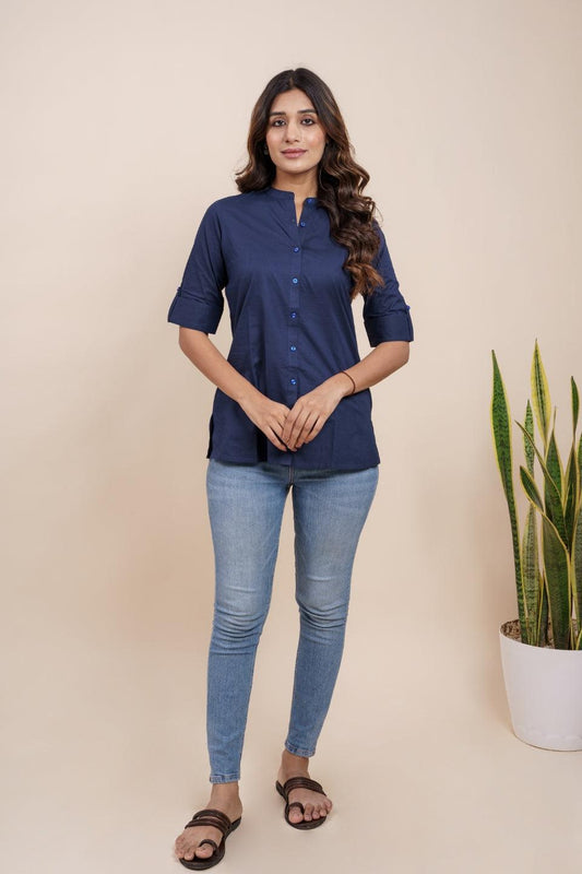 Ekisha's women navy blue designer dyed cotton tunic top short kurti - Ekisha