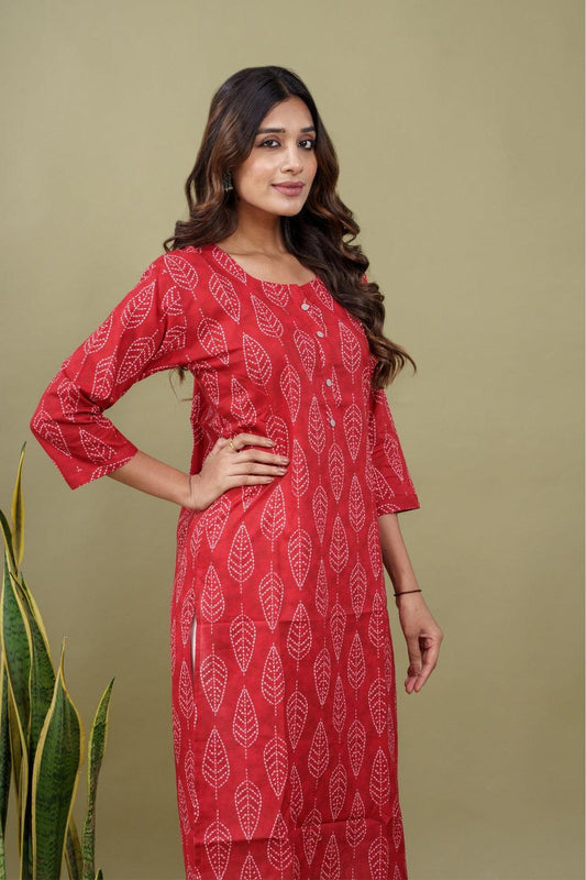 Ekisha women's maroon beautiful designer printed floral printed straight kurta kurti - Ekisha