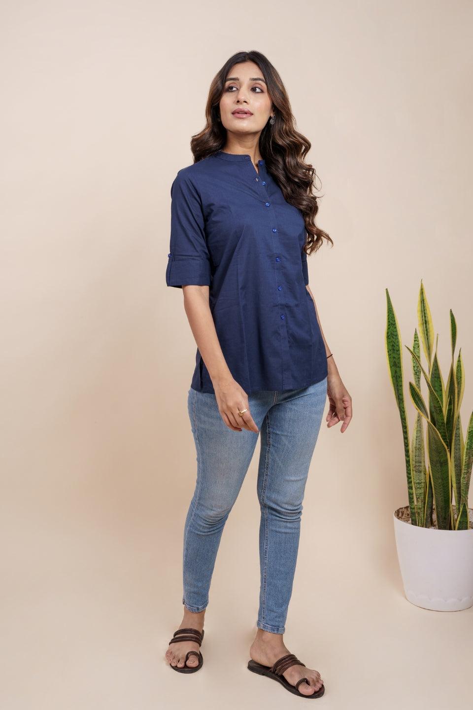 Ekisha's women navy blue designer dyed cotton tunic top short kurti - Ekisha