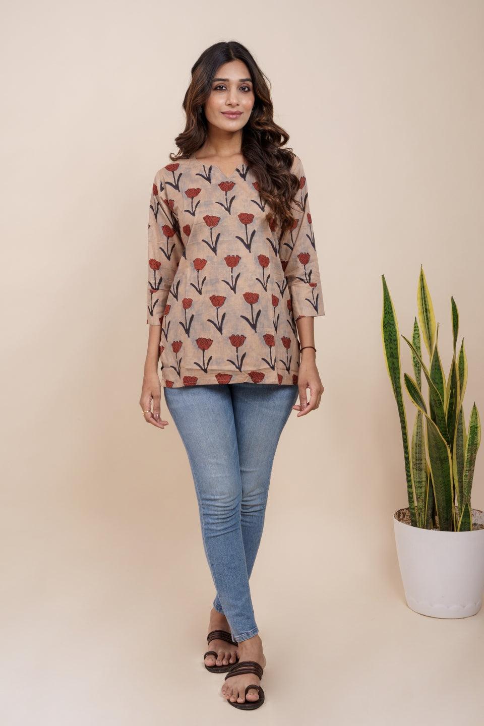 Ekisha's women rich multicolor beautiful designer floral printed cotton tunic top short kurti - Ekisha