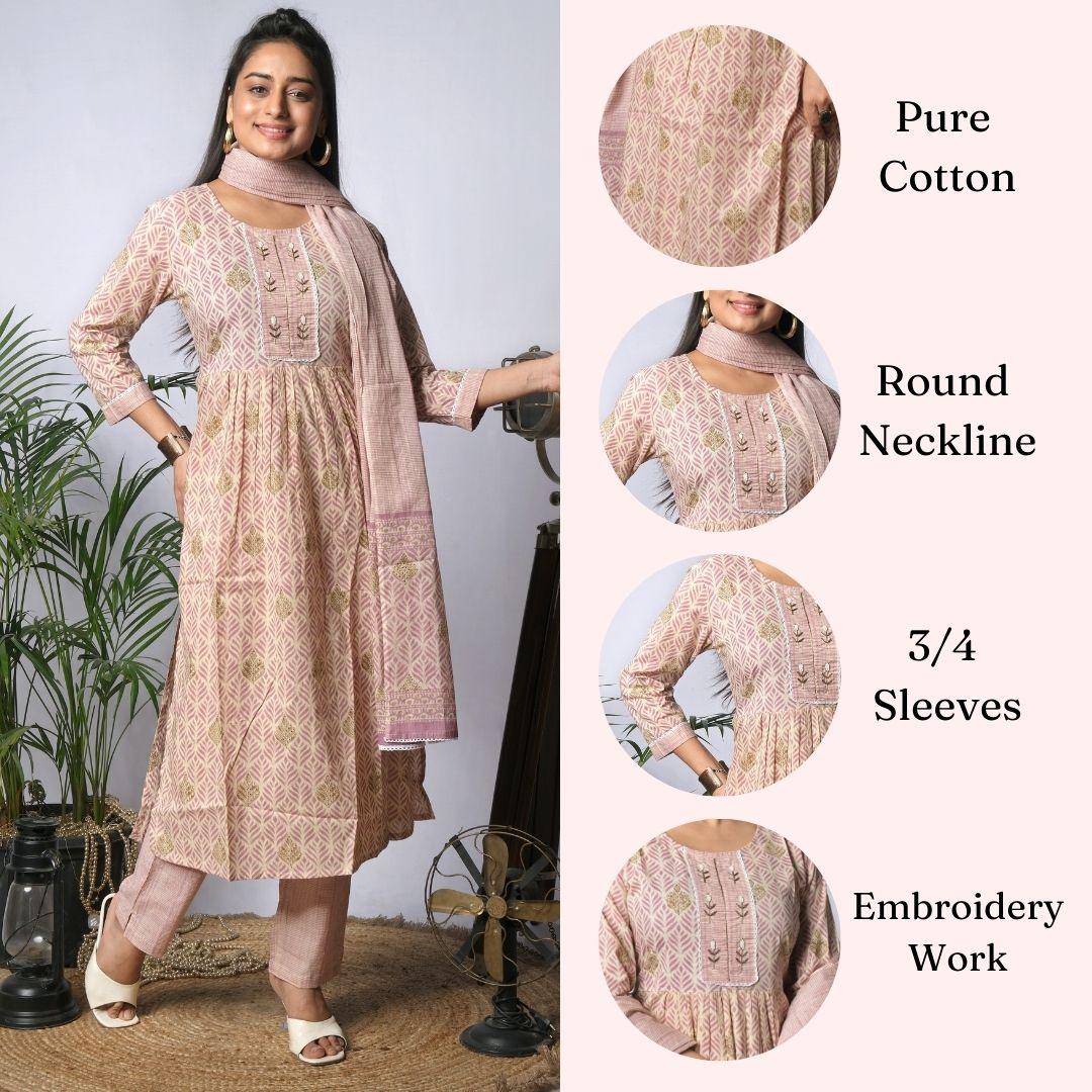 Ekisha's women printed multicolor paisley cotton kurta and pant set with dupatta - Ekisha