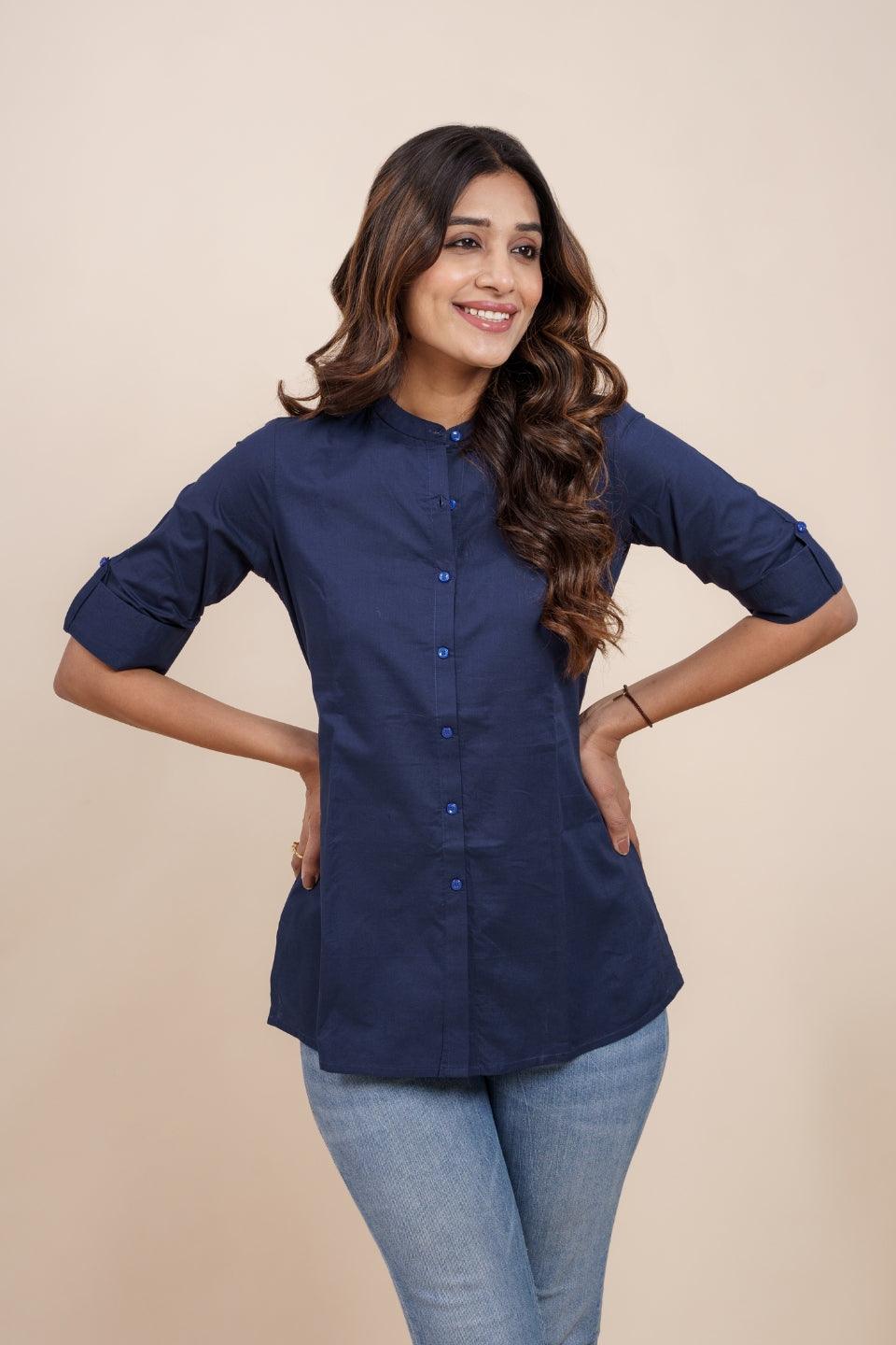 Ekisha's women navy blue designer dyed cotton tunic top short kurti - Ekisha
